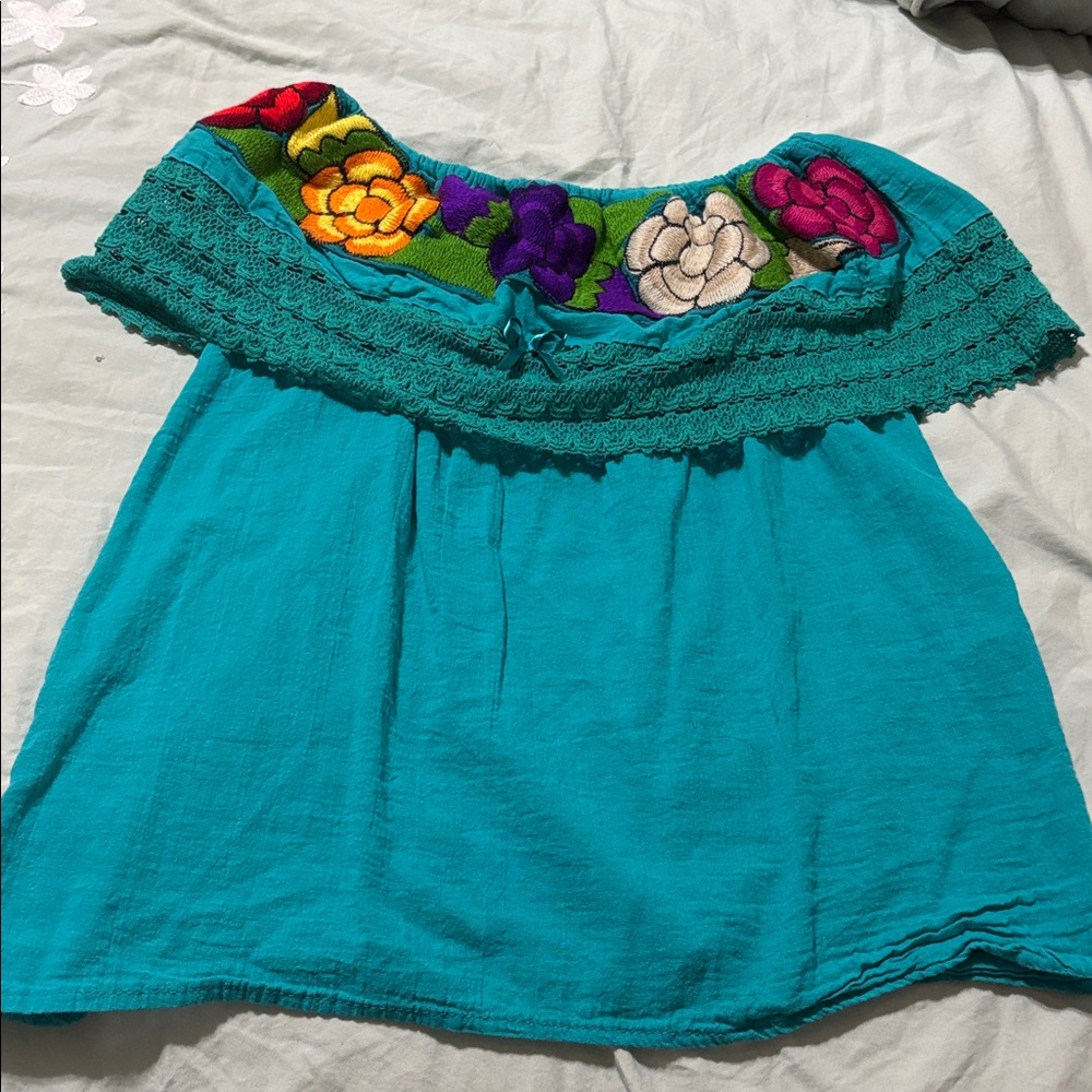 Colorful Embroidered Off-Shoulder Top